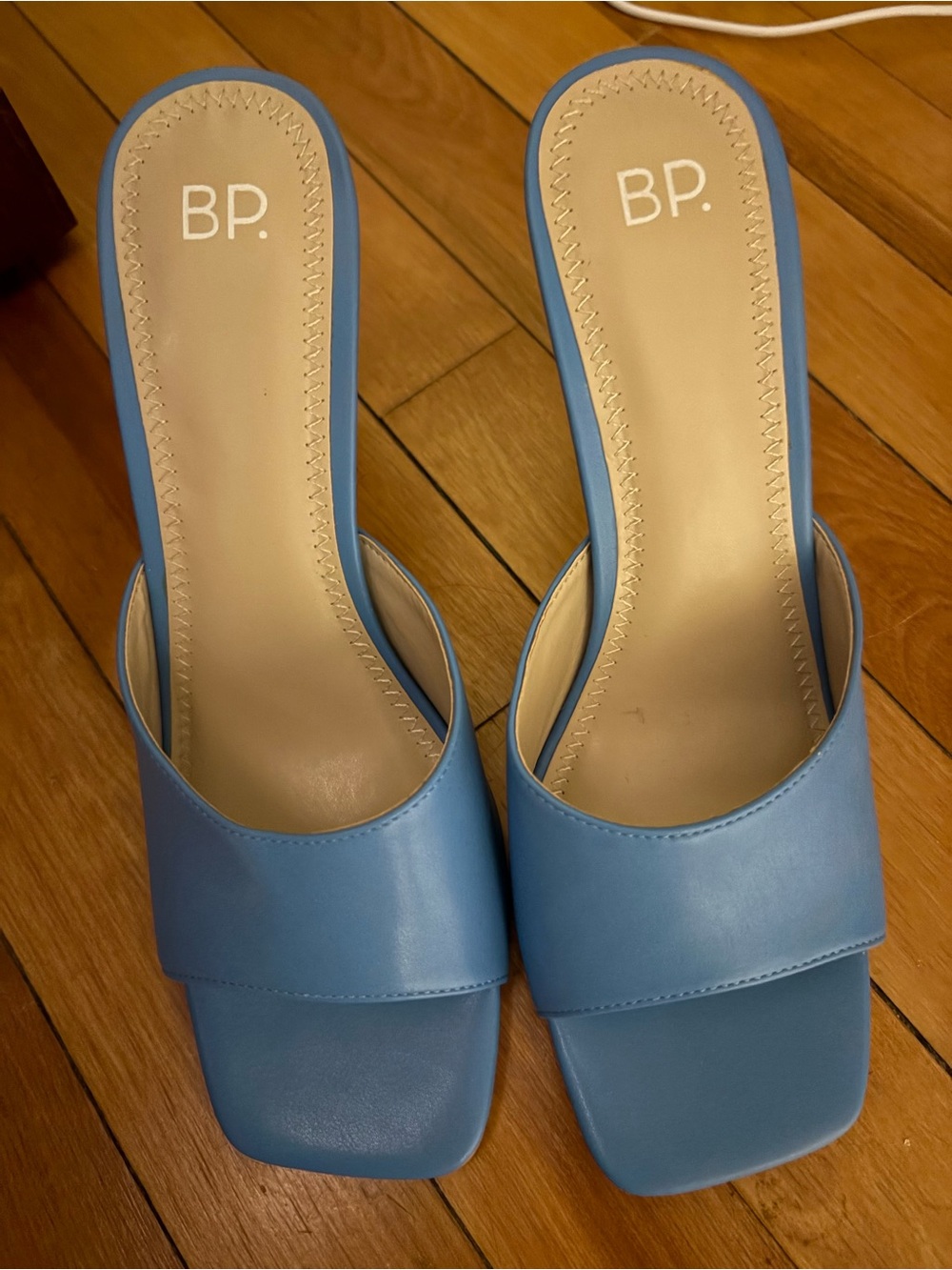 bp Light Blue Square Toe Slide Mules